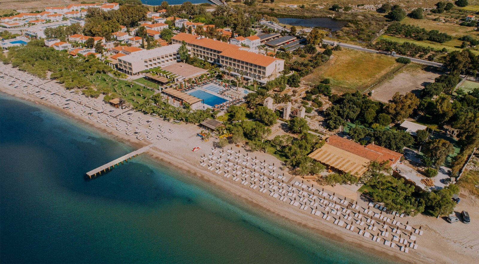 Aerial view of Doryssa Seaside, a 5 star luxury resort in Samos