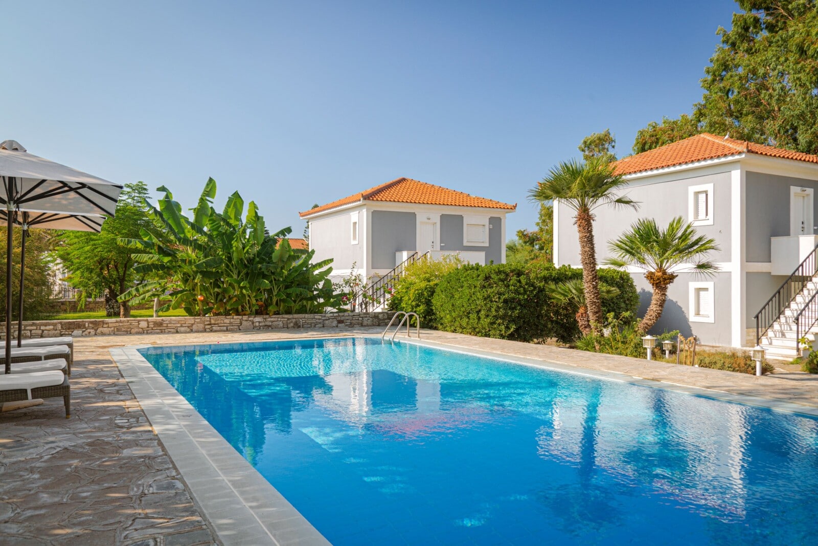 The main pool at Doryssa Coast seafront luxury apartments in Samos