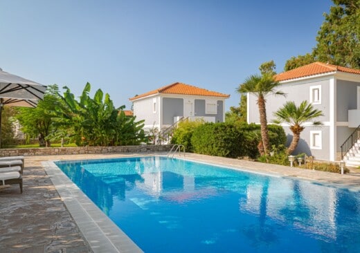 The main pool at Doryssa Coast seafront luxury apartments in Samos