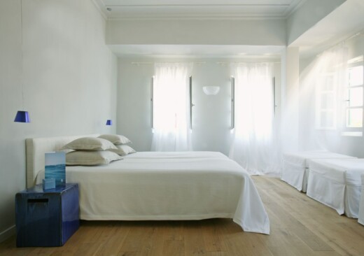 The bedroom of the Junior Village family room garden view in Samos by Doryssa Seaside